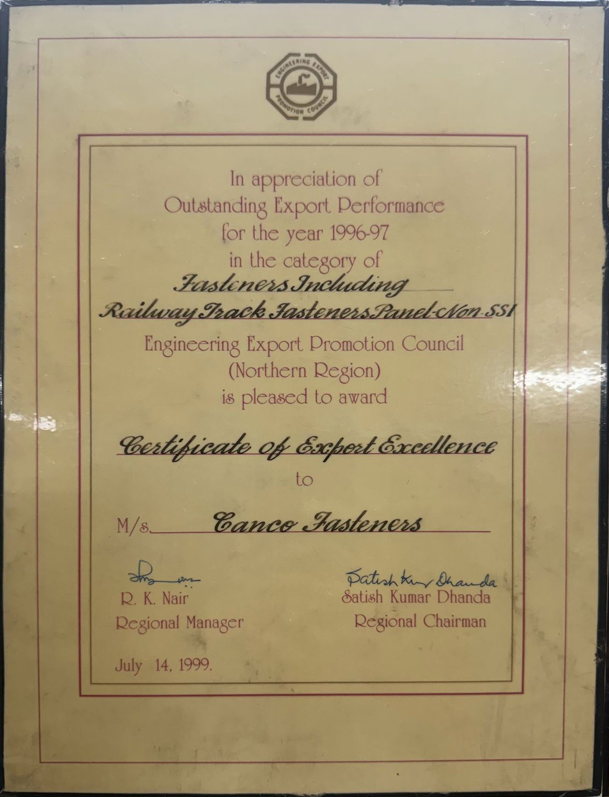 EEPC export excellence award certification